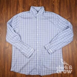 Michael Kors Dress Blue Plaid Button-Up Shirt 16 -16.5 34/35 Slim Fit Size Large